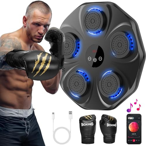 Machine de Boxe Musicale Bluetooth Intelligente Avec Gants, Support Mural, Équipement d'Entraînement pour Adultes et Enfants, Maison, Bureau, Salle de Sport
