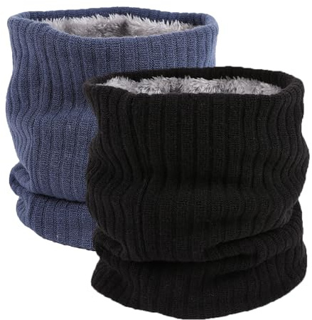 ATSNOSH 2 Piezas Braga para Cuello Invierno para Hombre Mujer, Elasticidad Bufanda Tubular, Bufanda Invierno, Engrosado Calentador de Cuello Térmica, Braga Cuello Moto Multifunción (negro+azul marino)