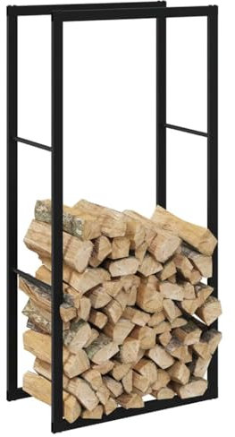 Gecheer Rastrelliera per Legna da Ardere Nera 55x30x116 cm in Acciaio,Portalegna,Porta Legna,Legnaia da Esterno,Scaffale Portalegna,Scaffale per Legna da ardere,Portalegna da Interno,P4018465