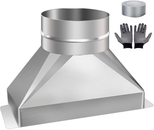 3-1/4 x 10 x 6, 6 Round Microwave Vent Kit Transition, Galvanized Steel Duct Adapter for Hood Dryer, Includes gloves and foil tape
