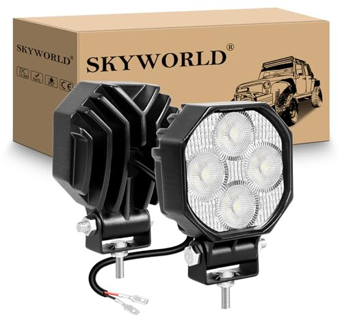 SKYWORLD 2 Pcs Mini Faro da Lavoro LED, 2.8 Pollici 7cm 16W Flood Light Luci di Lavoro Fari a Led 12V 24V per 4x4 Auto Fuoristrada Trattore Escavatore Camion SUV ATV Barca, 6000K Faretti Fendinebbia