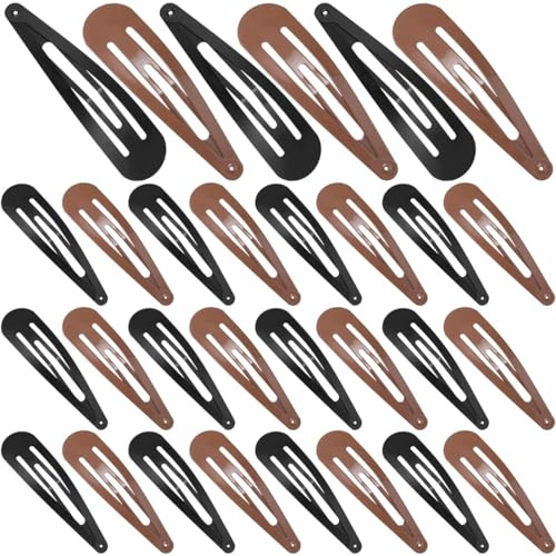 UIEXAY 30 Pieces Pinces à Cheveux, Pour Enfants et Femme, barettes cheveux fille,en Métal Antidérapantes Barettes pour Cheveux Épais (Marron et Noir 5 Cm)