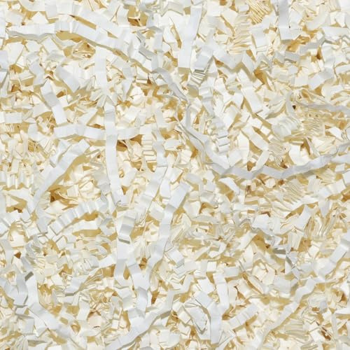 Papier Déchiqueté pour Remplissage Boîte Cadeau: 200g Rafia Panier Cadeau de Remplissage pour Calage Protection Décoration, Papier Froissé Emballage pour Saint-Valentin, Pâques, Fête, Noël (Crème)