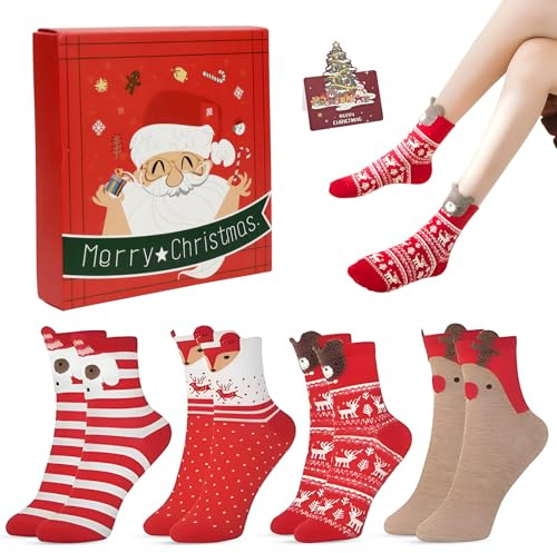 TPVUPC 4 Paia Calze Natalizie, Calzini Natale di Cotone, Divertenti Calzini di Natale Donna Uomo 35-42, Calde Calzino Natalizi Regali di Natale per Famiglia, Partner, Coppia