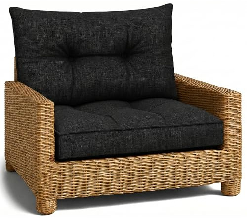 Utomhusdyna för trädgård Set: sittdyna 60x60 cm och ryggkudde 40x60 cm – lounge för rottingmöbler fåtölj bänk balkong altan – vattenavvisande vadderad överdrag sits tjock mjuk bekväm Grafit Eko Linne
