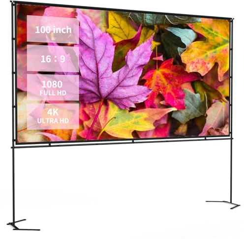 100-inch Portable Projector Screen with Stand | 16:9 HD 4K Wrinkle-Free Indoor/Outdoor Screen for Home Cinema, Backyard Movies & Camping