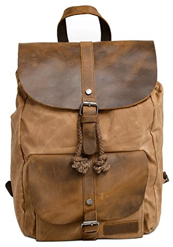 Neuleben Vintage Wasserdicht Rucksack Daypack aus Canvas Leder Damen Herren für Reise Outdoor Schule (Braun)