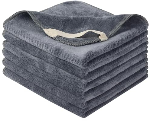 SINLAND 6 Stück Mikrofaser Gesichtstücher Waschbar Abschminktücher schnell trocknend Waschlappen saugfähig Gesichtsreinigungstücher weiches Make up Entferner Tücher, 30,5 x 30,5 cm Grau