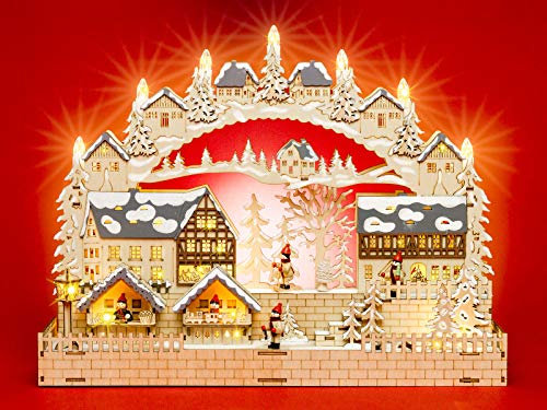 SIKORA LB86 beleuchteter 3D LED Holz Schwibbogen WEIHNACHTSDORF inklusive Trafo