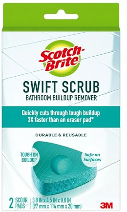 Scotch-Brite Swift Scrub Bath Cleaner Scrubbers, Soap Scum Remover for Cleaning Bathroom, Bathroom Scrubber Pads Safe for Tile, 2 Bathroom Cleaner Scrubbers