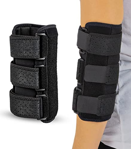 Vive Elbow Splint Brace for Tendonitis, Cubital Tunnel, Sleep Support, Tennis Elbow - 2 Removeable Splints That Stabilize Joint for Pain Relief - Arm Compression Sleeve Immobilizer for Men and Women