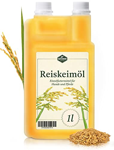 Martenbrown Huile de germe de riz 1 l pour chevaux, chiens et ânes I Dans un flacon doseur pratique | Complément alimentaire pour aliments secs, aliments en conserve ou comme huile barf
