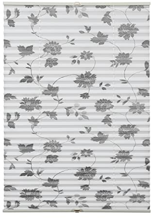 GARDINIA Concept Plissee zum Klemmen oder Kleben, Blickdichtes Faltrollo, Lichtdurchlässig, Alle Montage-Teile inklusive, Höhenverstellbar, Blüten-Muster, Weiß, 100 x 130 cm (BxH)