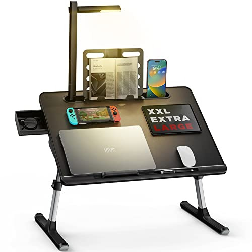 SAIJI Laptop Bed Tray Desk with LED Light, XX-Large Foldable Bed Table