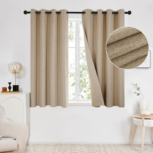 Deconovo Double-sided Faux Linen 100% Blackout Thermal Insulated Eyelet Curtains for Bedroom, Taupe, 46x54 Inch(Width x Length), 2 Panels