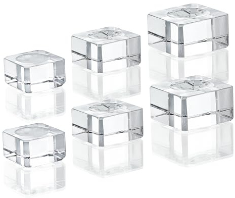 ZEERSHEE 6 Pack Square Crystal Display Bases for 3D Laser Balls 6pcs Glass Stands for Crystals Resin Acrylic Art Home Decoration（1.3‘’/1.1‘’/0.9‘’）