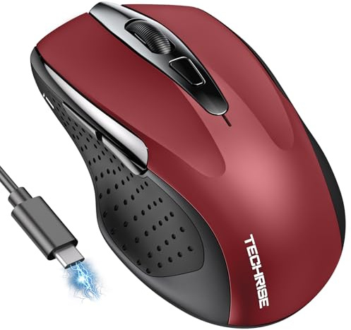 TechRise Wireless Mouse, Rechargeable Bluetooth Mouse (BT5.0/3.0 & 2.4G), 4800DPI Adjustable, 6-Button Silent Computer Mouse, Ergonomic Wireless Mouse for Laptop PC Mac, Red