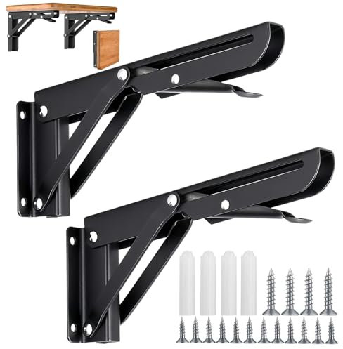 2 Stück 290mm Klappkonsole Schwerlast Zusammenklappbar Regal Regalhalterung Klappbar Edelstahl klappkonsole Geeignet für Klapptisch an der Wand Montiert Wandtische,Klappwerkbänke(Schwarz)