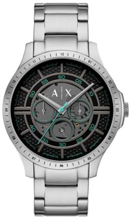 Armani Exchange Watch for Men, Quartz Multifunctional Movement and 46mm Case Size with Stainless Steel Strap, Graphite and Charcoal