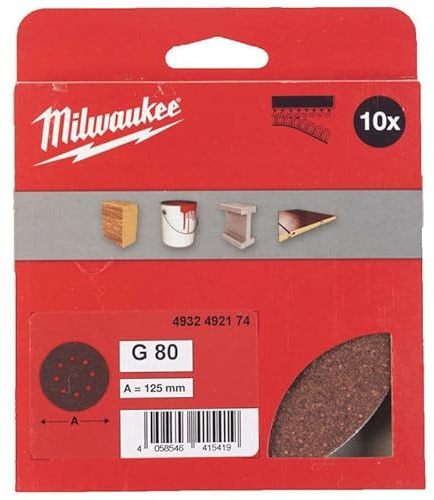 Milwaukee 80 Grit 125mm Aluminium Oxide Sanding Discs (Paper Backing) for Wood & Metal (Orbital Sander, M18 BOS125, ROS 125 E)