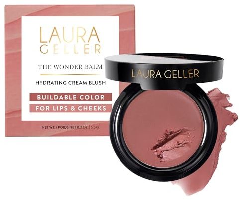 LAURA GELLER NEW YORK The Wonder Balm Cream Blush - Hydrating Weightless Subtle Hint of Color + Glow for Mature Skin - Vegan Squalane - Apply to Cheeks & Lips (03 Rosy Refresh)