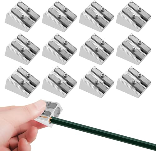 Keyxer 12 Pièces Taille-Crayon Double Trou en Alliage d'Aluminium - Mini Format Metal pour Crayon Scolaire - Pour Enfants et Adultes