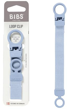BIBS Loop Pacifier Clip - Sleek, Secure One-Handed Operation, Fits All BIBS and Most Brands, Machine Washable, Slim Profile for Comfort, Ages 0+ - Dusty Blue
