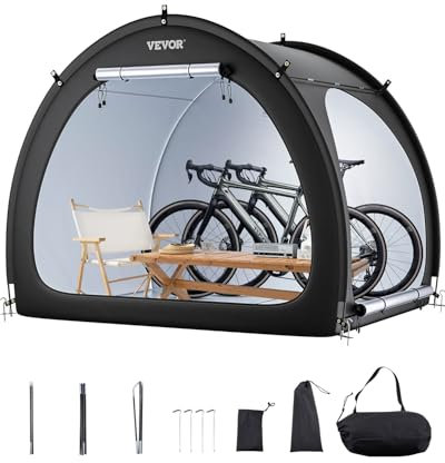VEVOR Fahrradzelt, 4 bis 5 Fahrräder, geräumige Fahhrradgarage mit belüftetem Fenster, fächerförmige Fahrradschuppe mit hochfestem Fiberglas & Doppeltür, 1706x2133x1524 mm