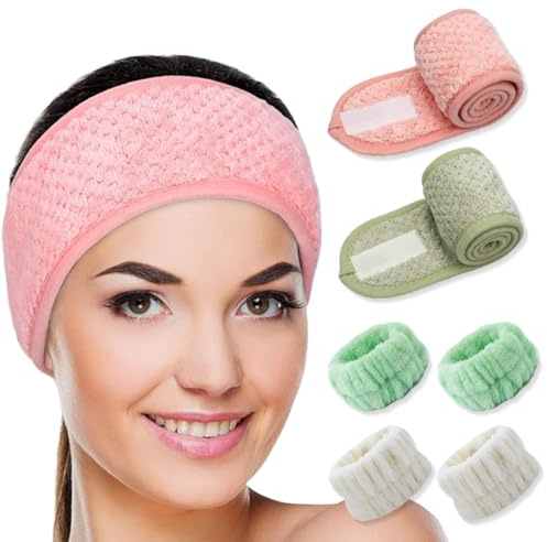 GGUFAY 4 pcs Bandeau Maquillage Cheveux Lavable,Microfibre Spa Bandeau Cheveux Femme Maquillage Cheveux lavableavec Magic Tape pour le bain de maquillage, maquillage et sport-le