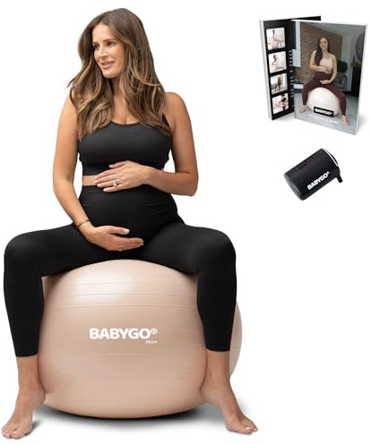 BABYGO® Birthing Ball For Pregnancy Maternity Labour & Yoga + Our 100 Page Pregnancy Book, Exercise, Birth & Recovery Plan, Anti-Burst Eco Friendly Material (Nude, 65cm - Electric)