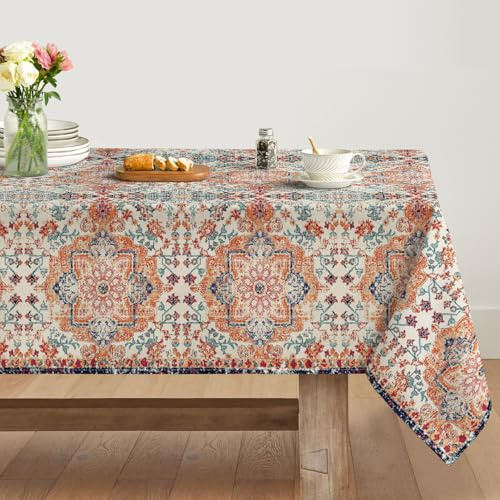 Artoid Mode Tovaglia boho vintage geometria colorata marocchina stile country, 140 x 200 cm, antimacchia, biancheria da tavola per la cucina, per le vacanze, le feste