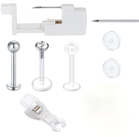 AceFun Kit piercing per labbra ombelico lingua orecchie naso Kit pistola Labret strumenti per piercing corporeo acciaio inossidabile per donne uomini