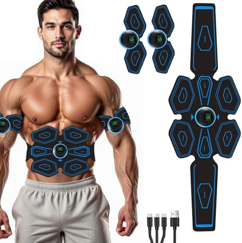 Queath Electrostimulateur Musculaire, Ceinture Abdominale Electrostimulation, 8 Modes et 18 Intensités,Rechargeable par USB, Ceinture Musculation Electrostimulation pour Abdos/Bras/Jambes/Fesses