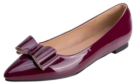 CHICMARK Ballerine con punta a punta, decorazione con fiocco e design comodo, suola piatta da 1 cm, suola da corsa antiscivolo per tutti i giorni, borgogna, 40 EU