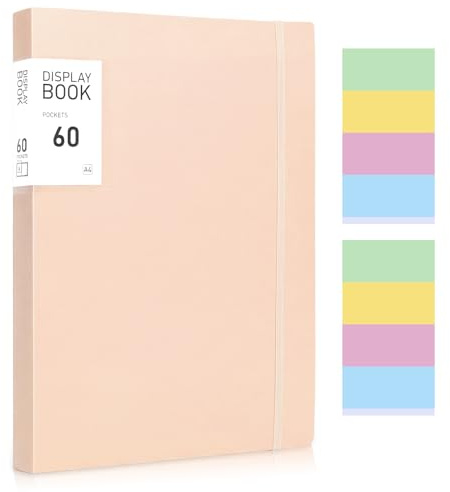 Thboxes A4 Display Folders, 60 Pockets A4 Display Book Folder with Stickers | Waterproof Plastic Sleeves and Pockets Presentation Folders Document Project Folder for School and Offices