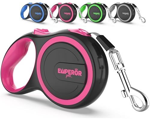 Emperor Pets Pink Heavy Duty Retractable Dog Leash 26 ft – Tangle-Free Nylon Tape, Anti-Slip Grip, Reflective – Retractable Leash for Medium Large Dogs up to 110 lbs -Classic-PK26