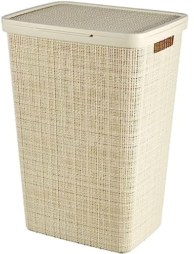 CURVER Wäschekorb Jute 58 l – schmutziger Wäschekorb mit Deckel – gute Belüftung – ergonomische Griffe – für Badezimmer oder Waschküche – 70% recycelt – 43 x 34 x 58,2 cm – Beige