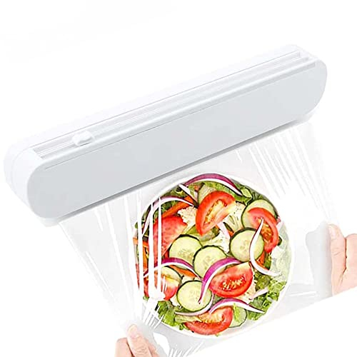 SUQ Folienschneider, Frischhaltefolien-Spender, Wiederverwendbare Folie Kunststoff Wrap Halt, Saugnapf Kunststoff Folienschneider für Frischhaltefolie, Alufolie, Wohnküche, Restaurant (Weiß)
