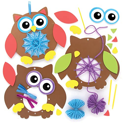 Baker Ross FE696 Eule Webe Bastelset - 6er Pack, Basteln für Kinder, Nähen und Weben für Kinder