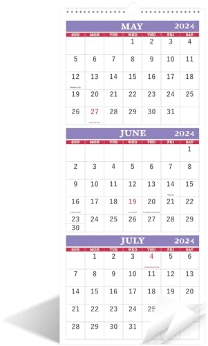 Wandkalender 2026 - 3-Monats-Wandkalender 2026 Display (gefaltet in einem Monat), Januar 2026 - Dezember 2026, 28,6 x 66 cm, 3-Monatskalender 2026, Violett