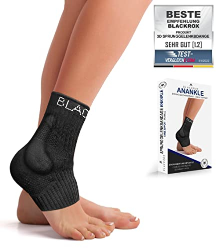 BLACKROX Sprunggelenkbandage [Vergleichssieger 2024] Gr. S-L | Für Damen & Herren | Bandage für das Fußgelenk | Perfekt für Sport, Fußball, Joggen & Bodybuilding | ANANKLE | Schwarz Gr. L