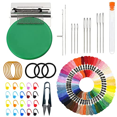 Allazone Darning Loom Machine, Small Loom Speedweve, 21 Haken Speedweve Darning Loom mit 50 Farben Garn für Kunstvolle DIY Muster, Reparaturkleidung