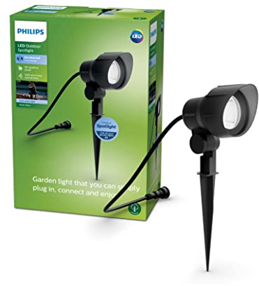 Philips Außenspot Erweiterung (6 W), wetterfester Niedervolt Bodenspot mit Erdspieß und kaltweißem Licht, energiesparende LED Beleuchtung, schwarz