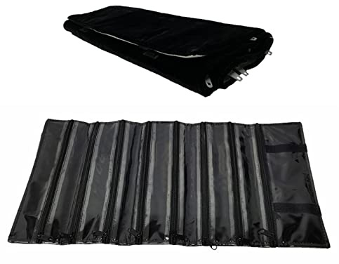 Gioielli Rotolo, Velluto Portagioie, Borsa Reticolare in PVC Trasparente Antipolvere, Organizzatore da Viaggio per Gioielli, Portagioielli con Tasche e Cerniera (8-Cells, Black)