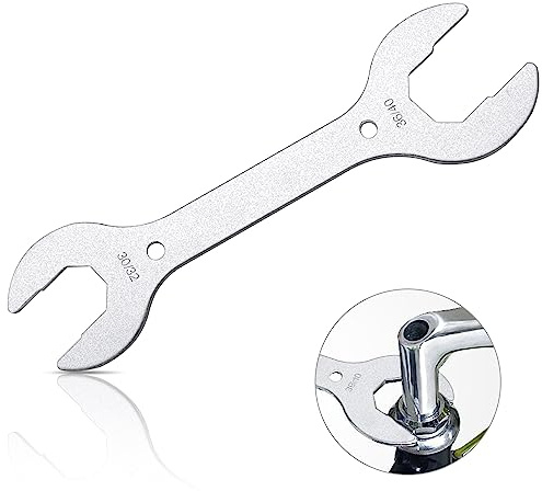 YAKLEE Clé pour Vélo Casque Kit de Direction pour Vélo Clés à Cône de Moyeu 30 32 36 40mm Clés Plates à Double Extrémité Clé 4 en 1 Clé de Casque de Vélo pour Fourche Avant de Vélo, Argent