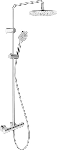 Duravit Duschsystem, vattenbesparande duschsystem, duschhuvud med 3 stråltyper (regn, intensivt regn, mjukt regn), huvuddusch justerbar i vinkel, duschset lätt att rengöra, krom