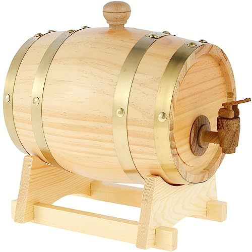 Jetcloud Wooden Wine Barrel 1.5L Pine Wood Beer Barrel Sealing Whiskey Barrel Dispenser Leak Proof Brandy Bucket Wine Storage Holder with Tap & Stand for Whiskey Bourbon Tequila Wine Vinegar Beer