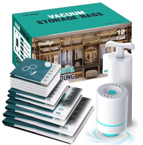 12 Stück Vakuumbeutel für Kleidung Bettdecken mit Elektrische und Handpumpe(3 Jumbo/3 Groß/3 Mittel/3 Klein),Wiederverwendbar Vacuum Bags für Lagerung mit Bettwäsche Kissen,Umzug und Reise