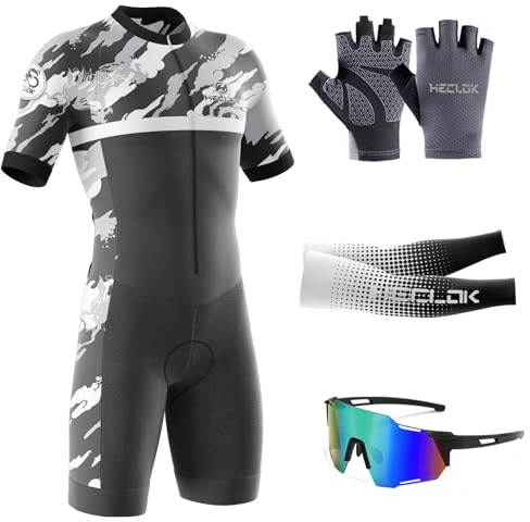 Homme Pro Trifonction Manches Courtes Sports de Plein Air Vêtements de Triathlon, Tri-Costume d'une pièce, Body d'été avec Poches，pour Course À Pied, Natation, Cyclisme Body (TYP-1,XL)