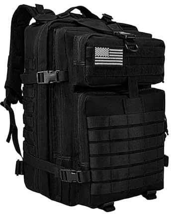 WOLT Military Tactical Backpack for Men 45L Molle Backpack 3 Day Assault Pack Bug Out Bag, Heavy Duty Rucksack for Hiking Gym(Black)
